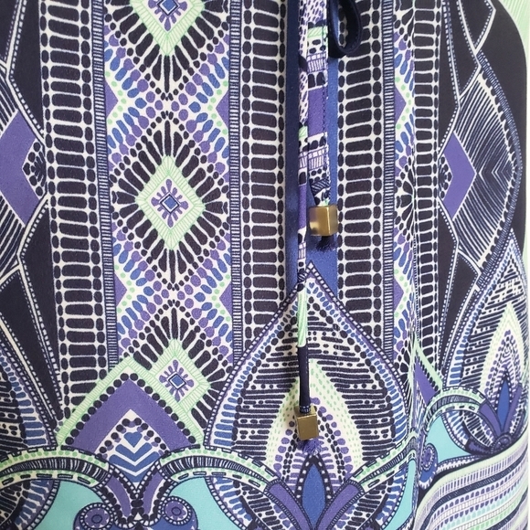 Mercer & Madison Geo Stripe Blue Green Sleeveless Drawstring Waist Dress 4 - Picture 5 of 8